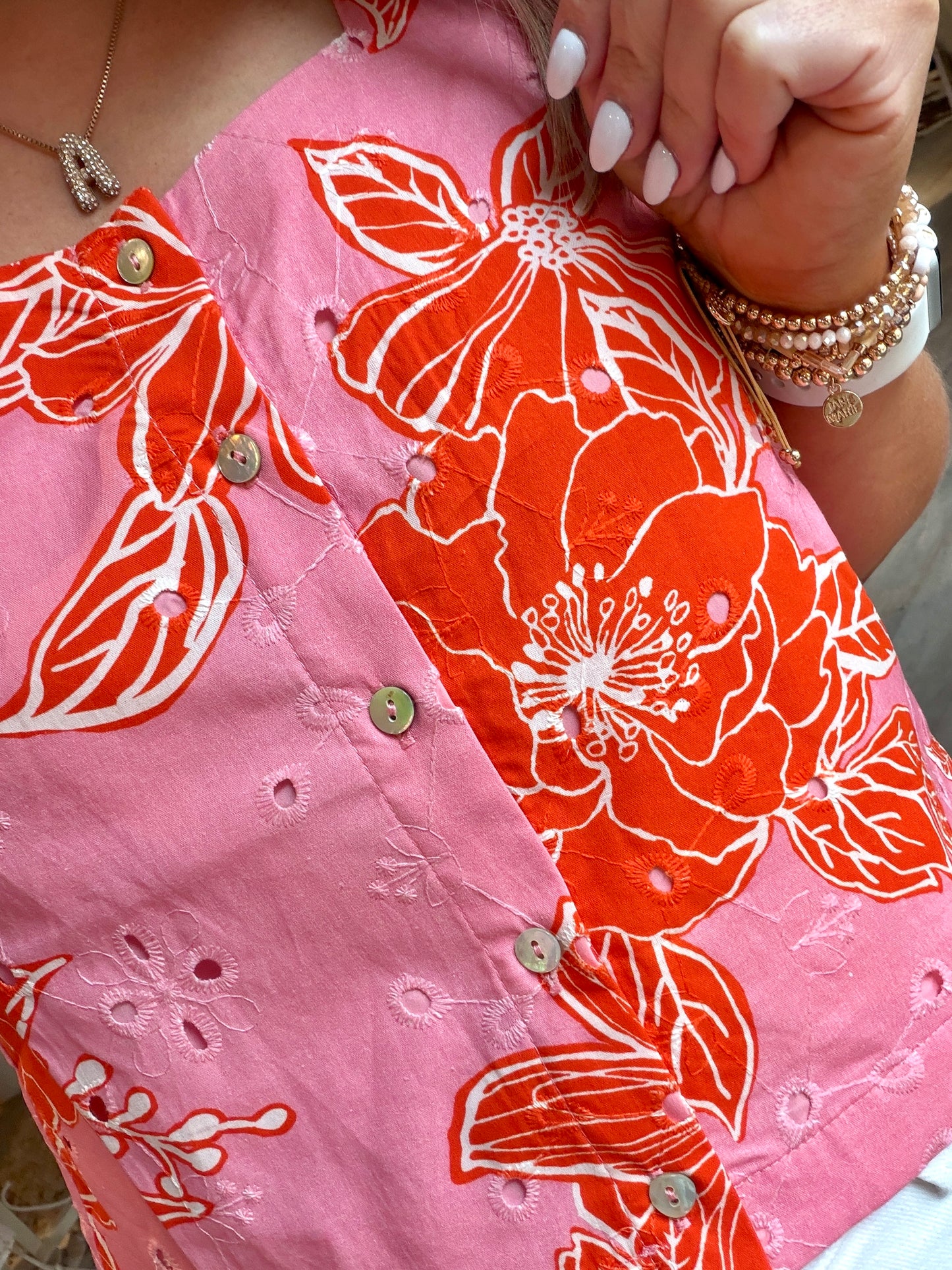 Pink Floral Eyelet Dressy Tank