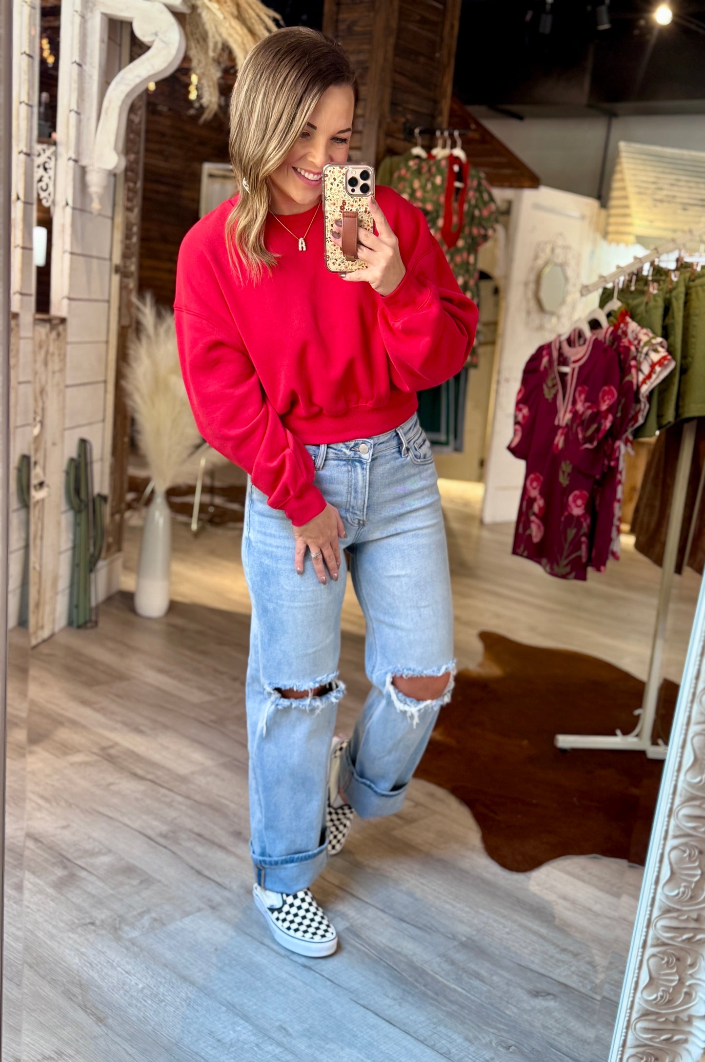 Red Cropped Sweatshirt