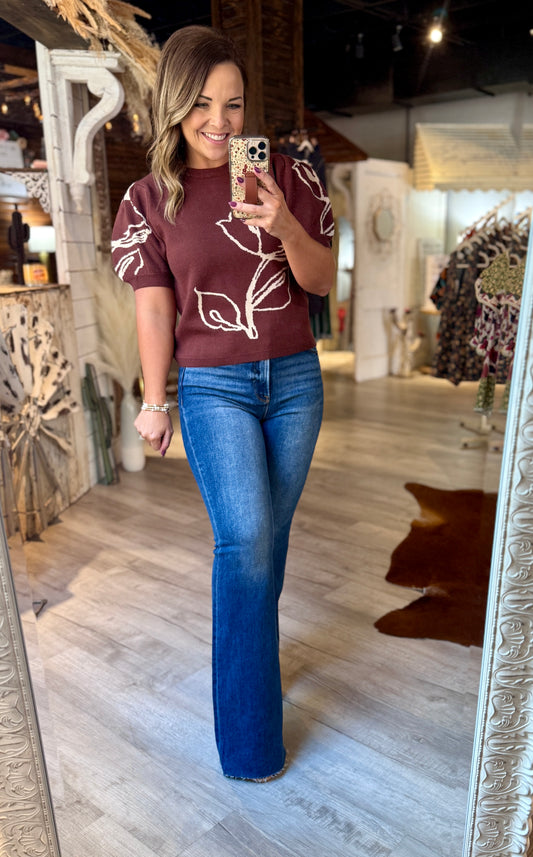 Brown Floral Sweater