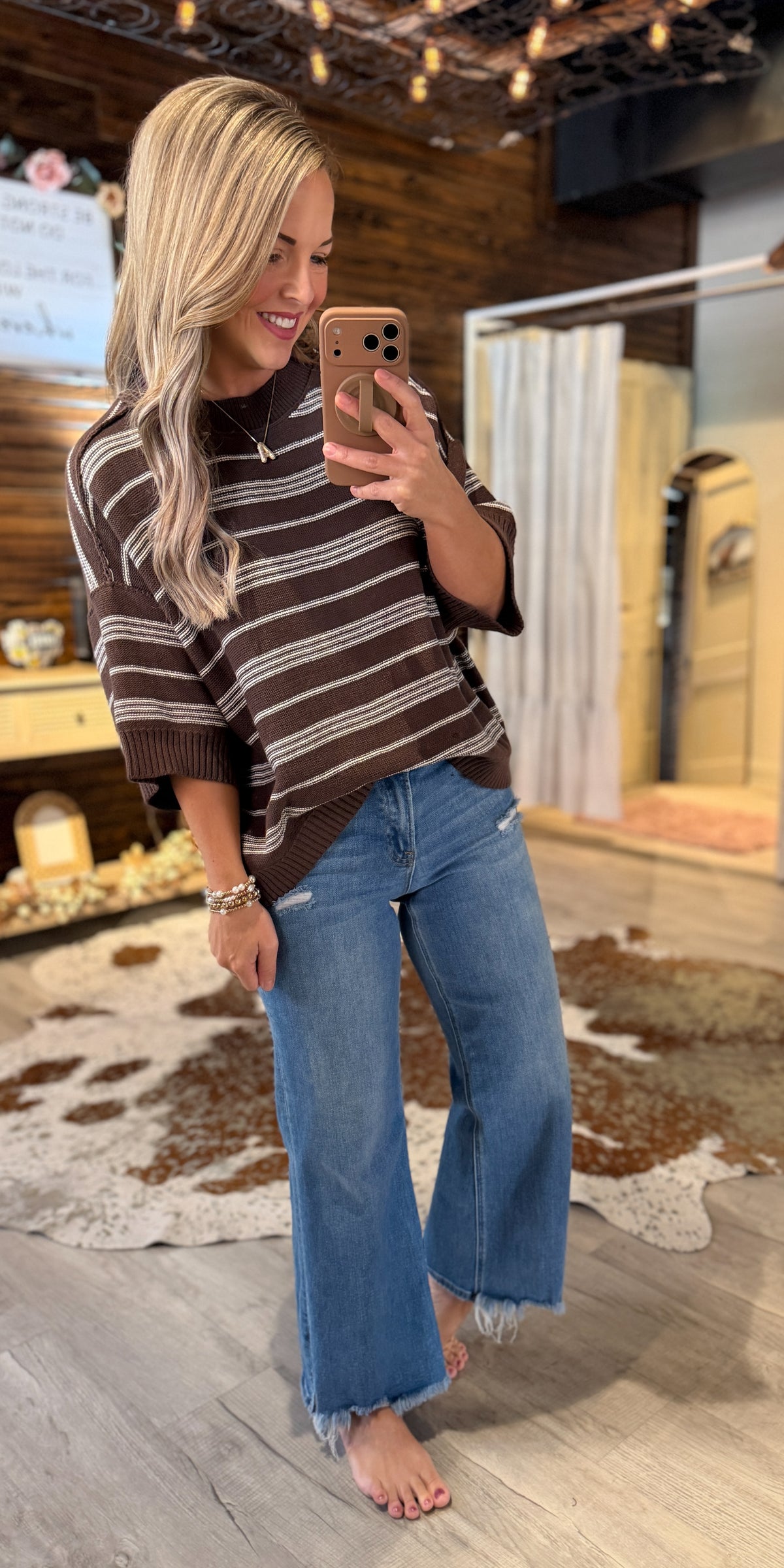 Brown Striped Knit Sweater