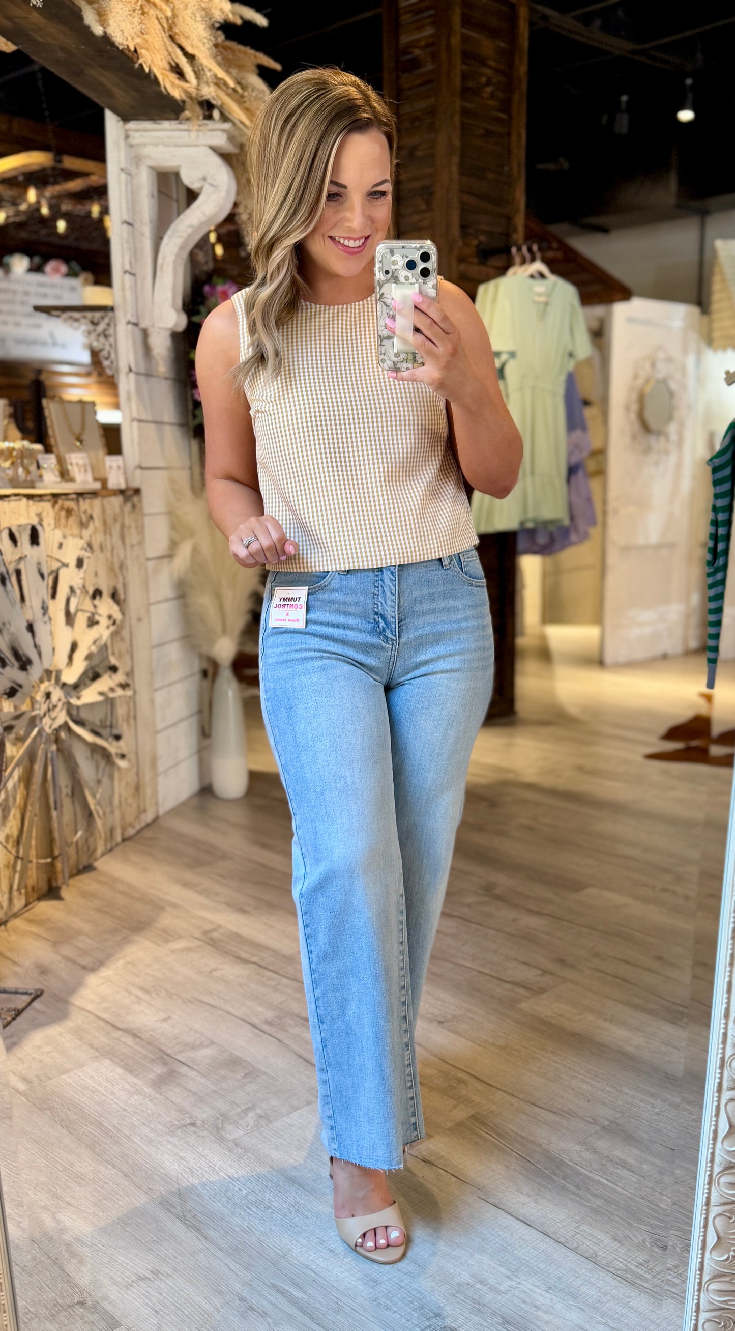 Tan/White Gingham Top