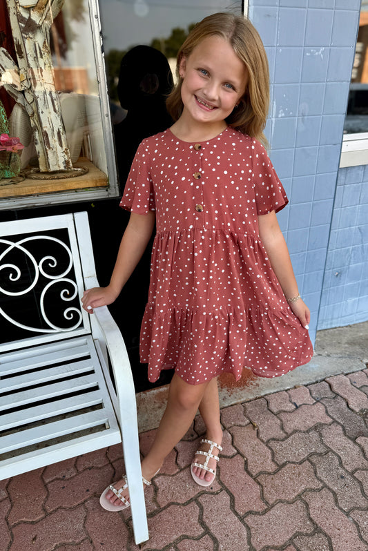 Girls Rust Polka Dot Dress