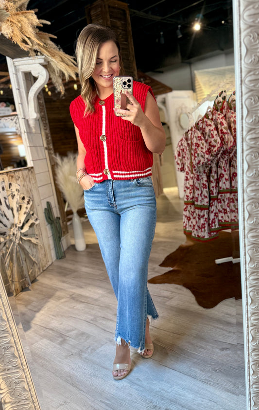 Red/White Gold Button Vest