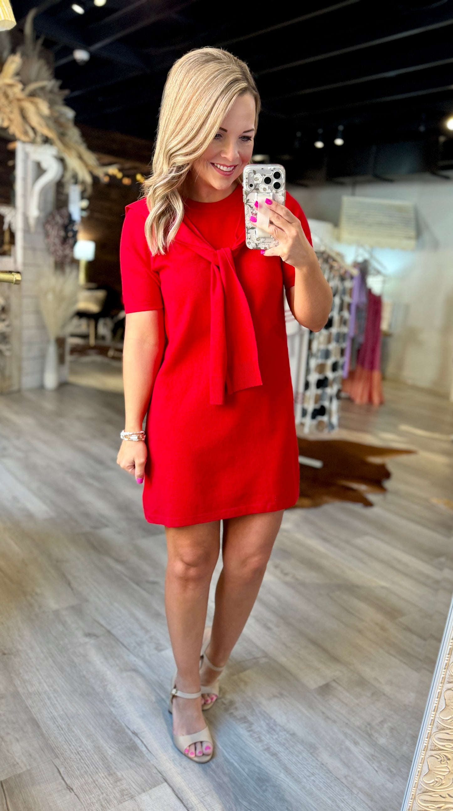 Red Sweater Tie Dress