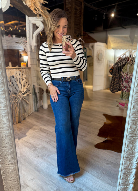 Black/White Striped Fitted Top