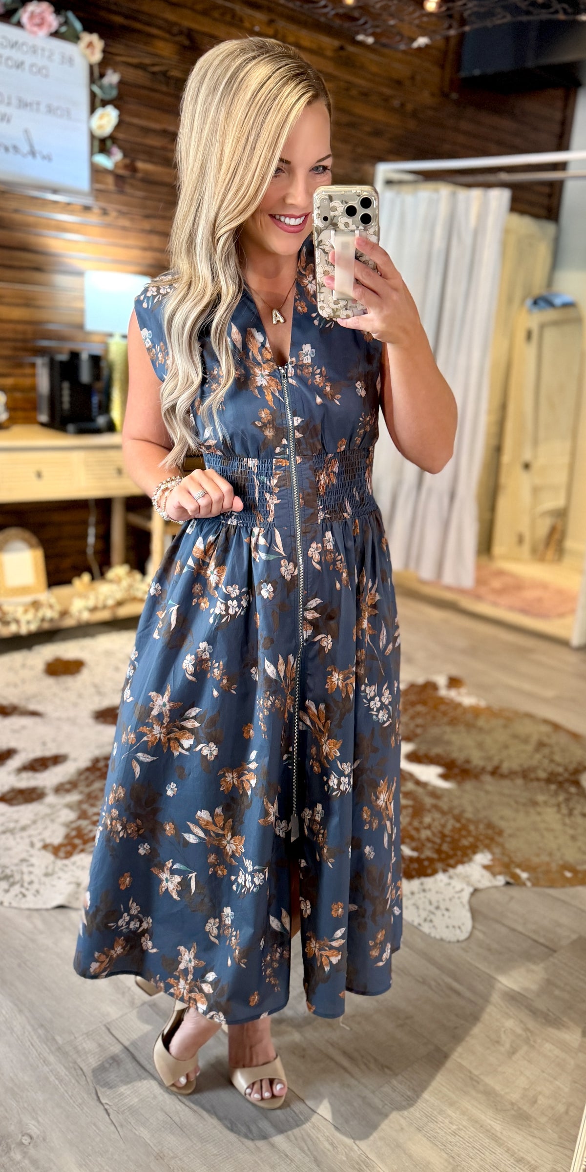 Dusty Blue Floral Dress