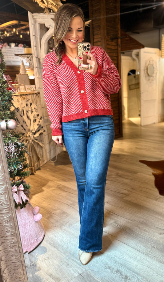 Red Chevron Cardigan