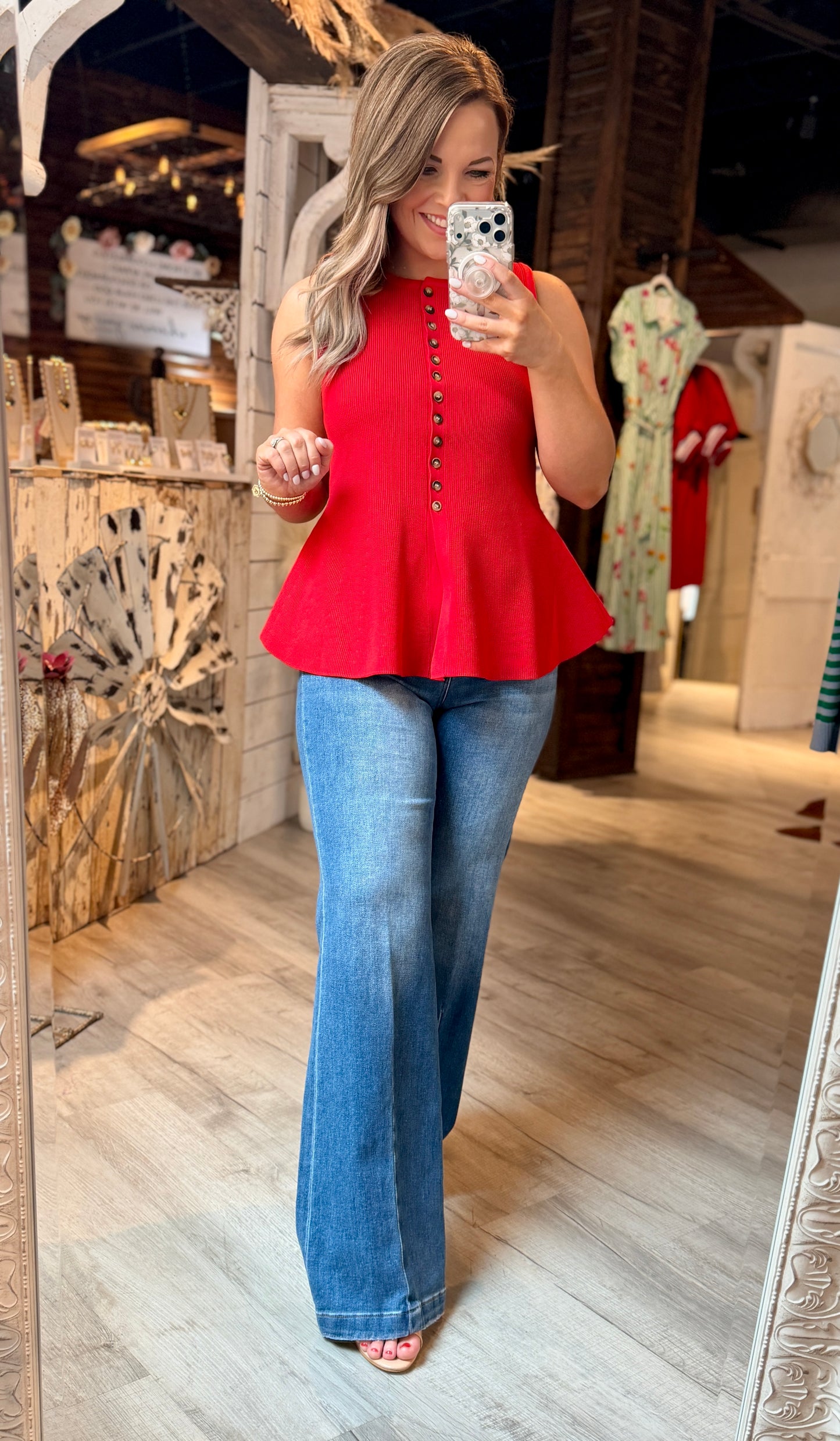 Red Button Dressy Top