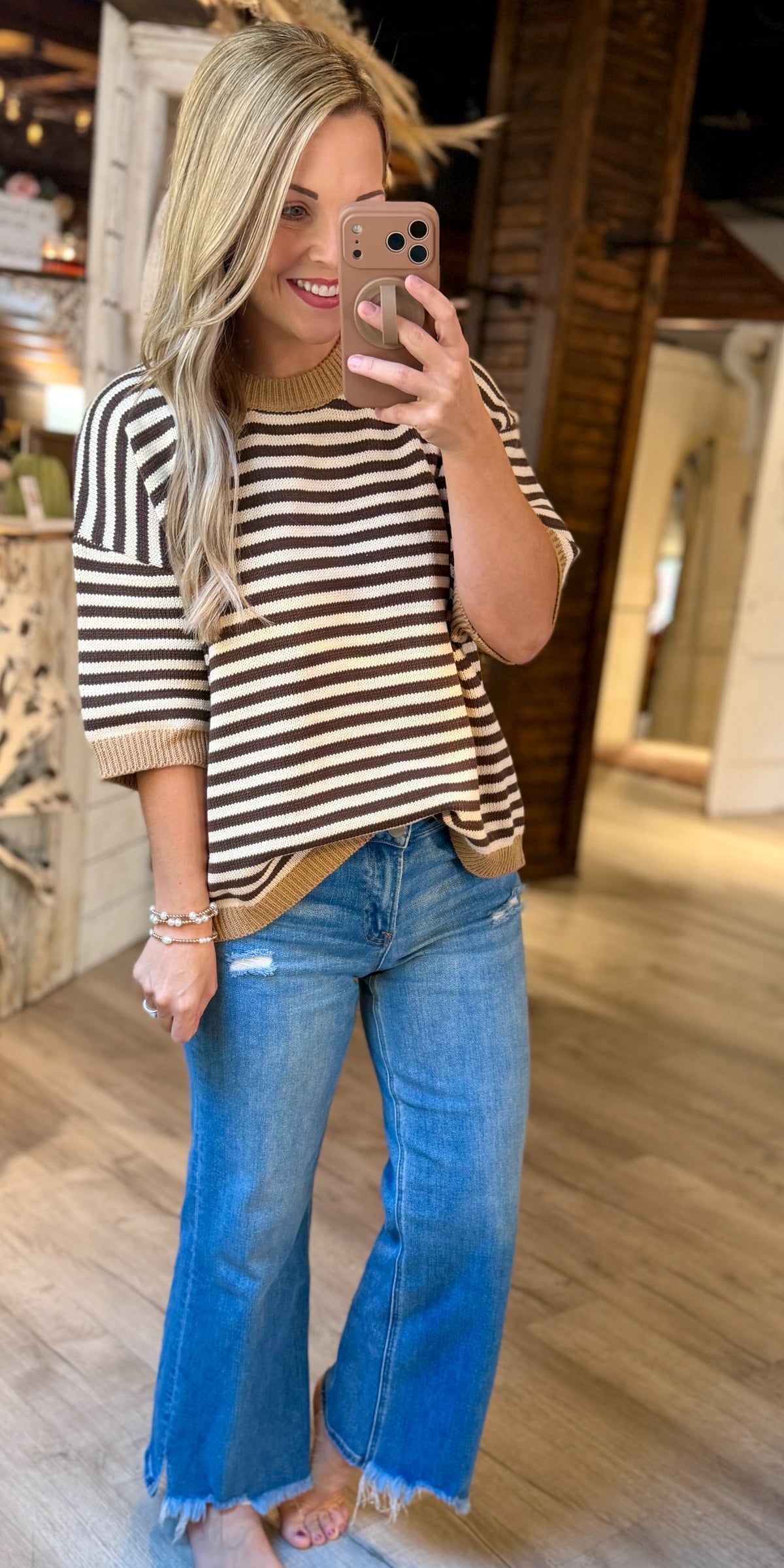 Brown/Cream Ribbed Sweater
