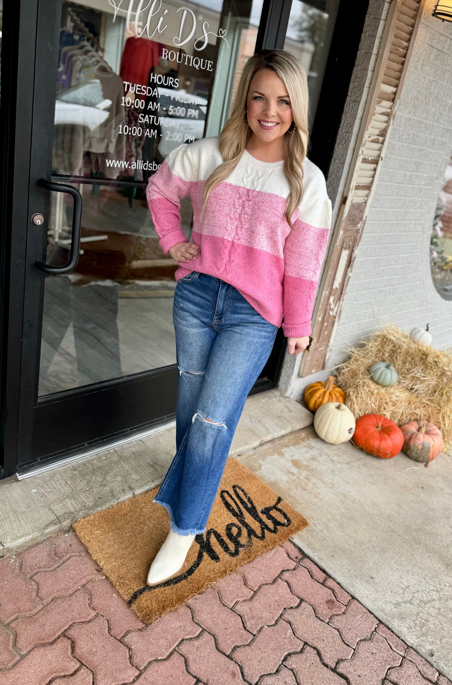 Pink Color Block Sweater