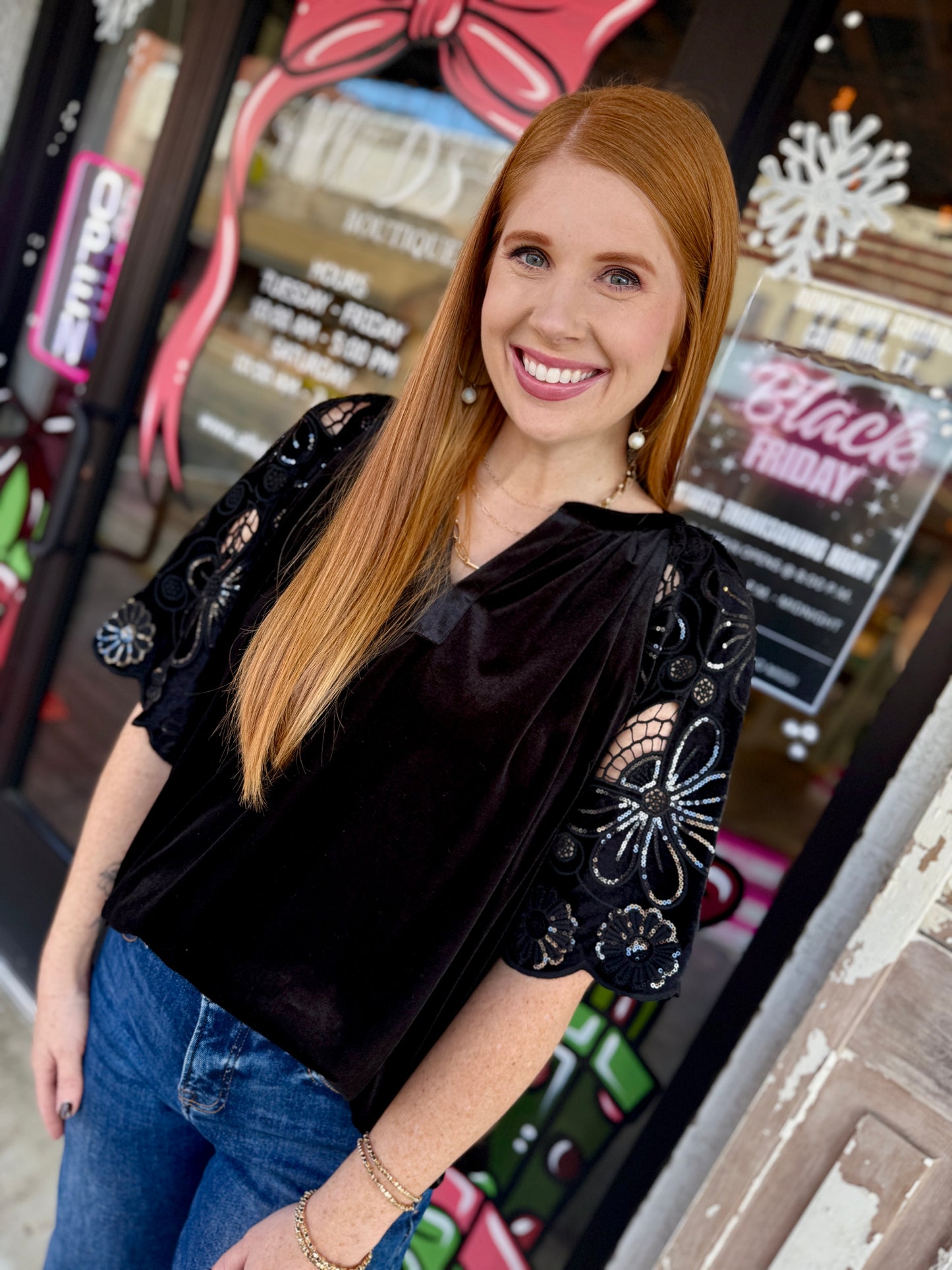 Black Velvet Sparkle Lace Top