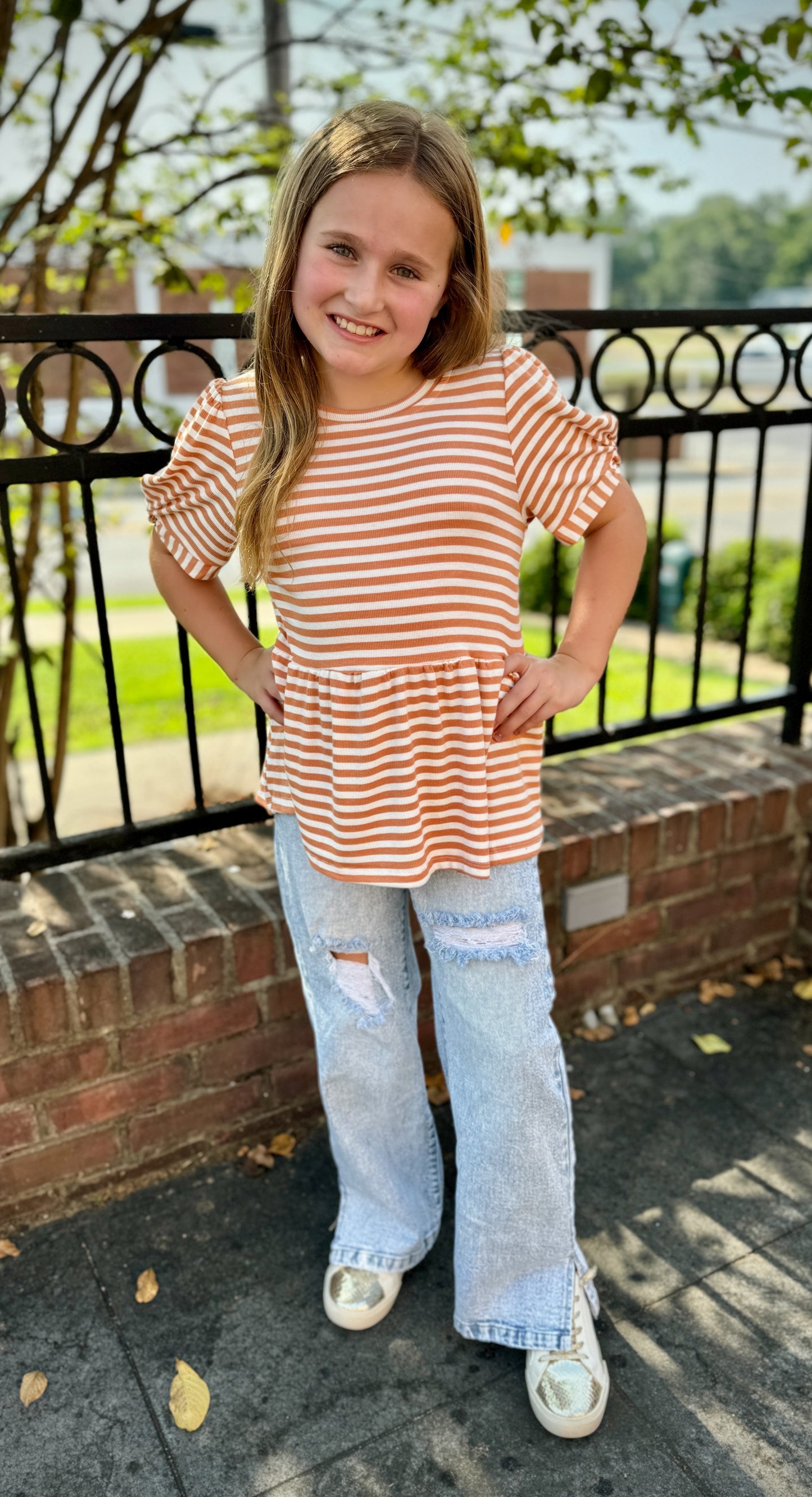 Girls Pumpkin Striped Top