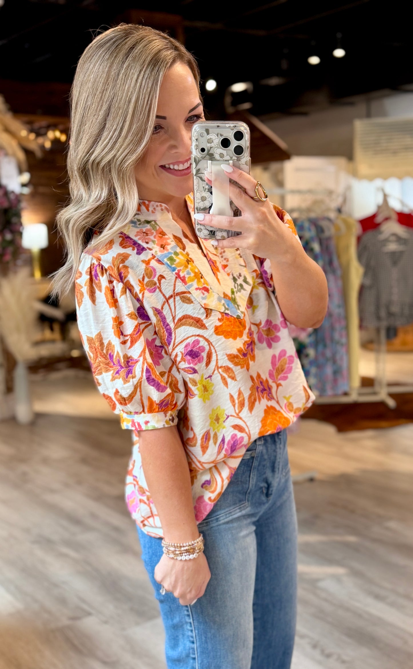 Orange Mix Floral Dressy Top