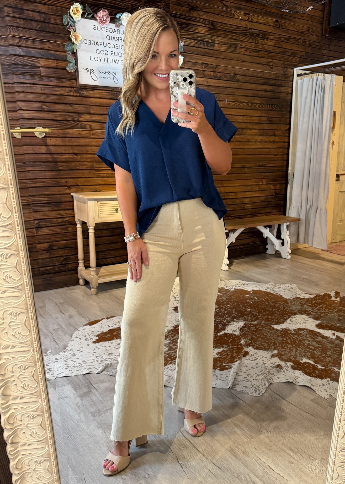 Navy V-Neck Dressy Top
