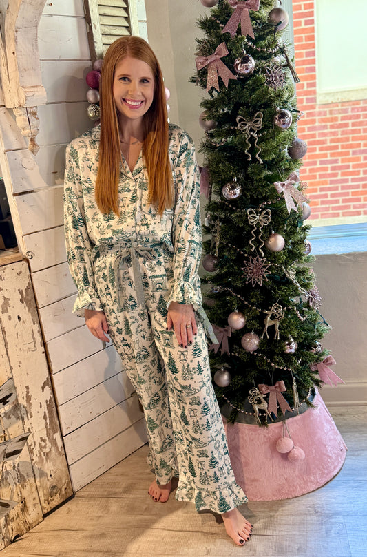 Christmas Green Satin Pajama Set