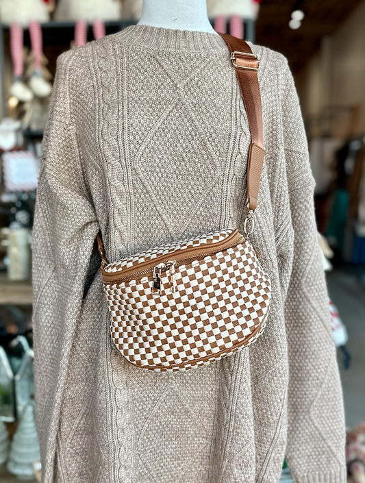 Birdie Saddle Checkered Crossbody Bag