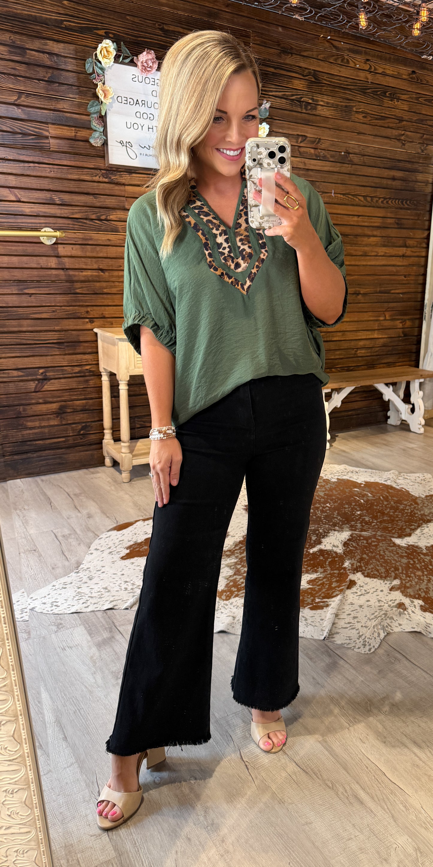 Olive Leopard Detail Top