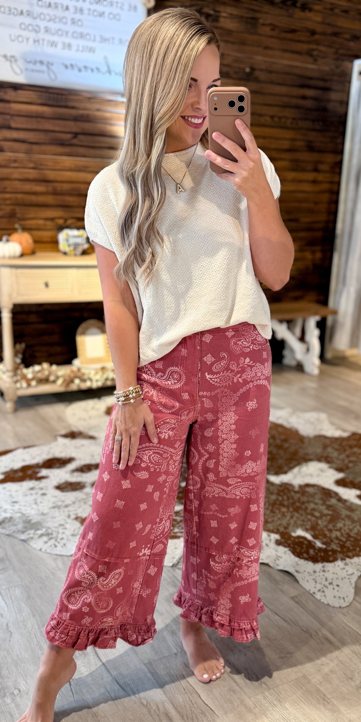 Dusty Rose Bandana Ruffle Pants