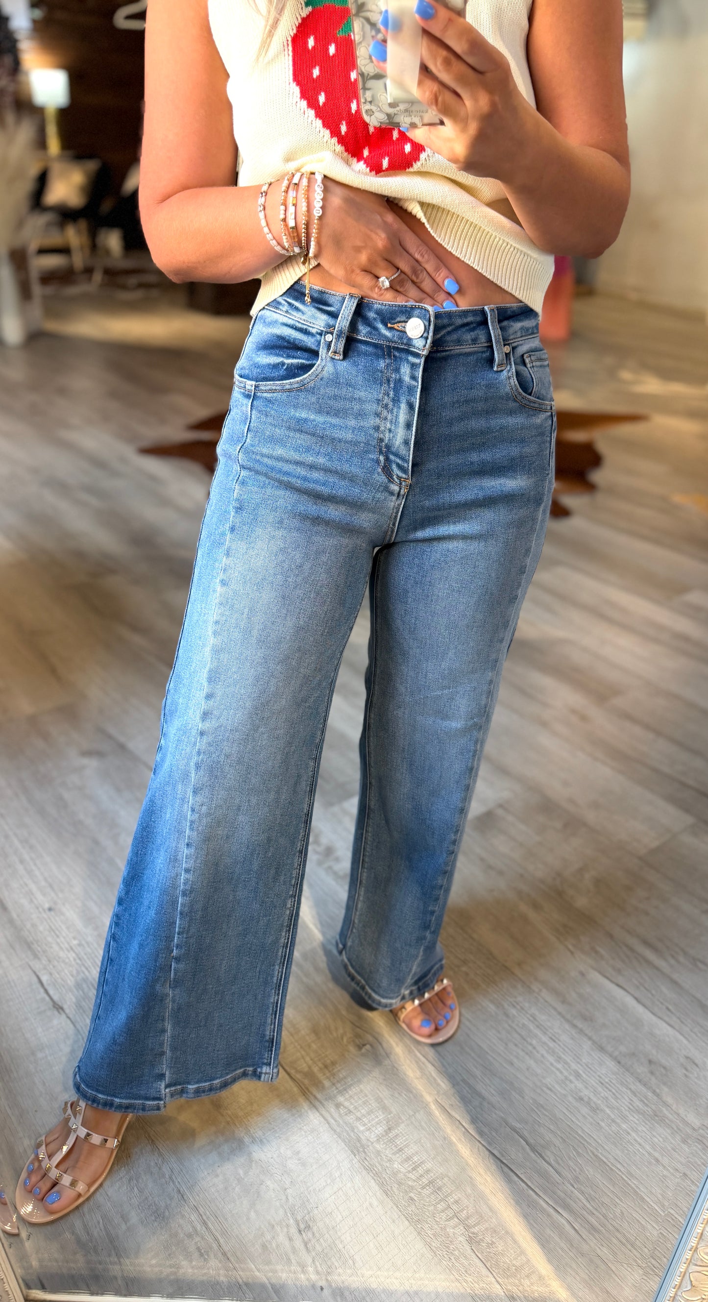 Risen Mid Rise Front Hem Denim