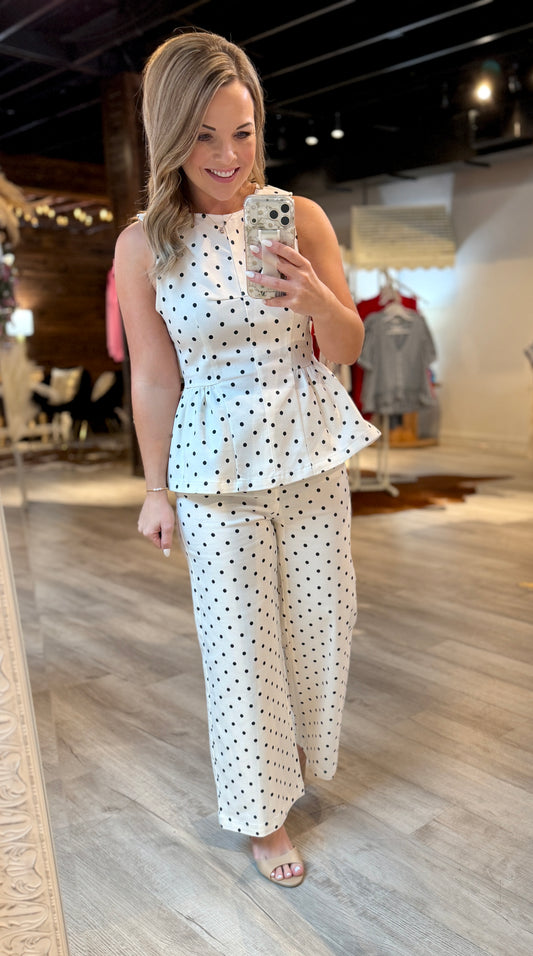 White Polka Dot Denim Set