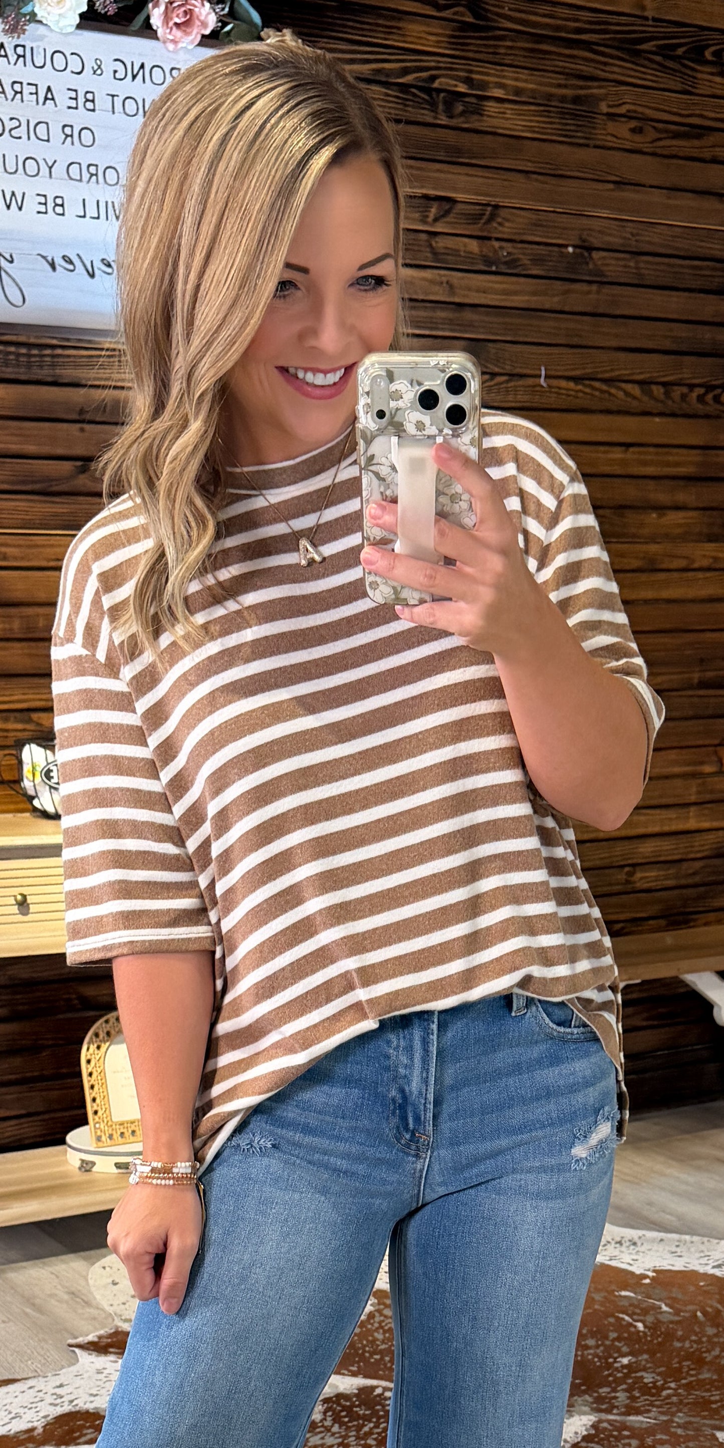 Mocha/White Striped Top