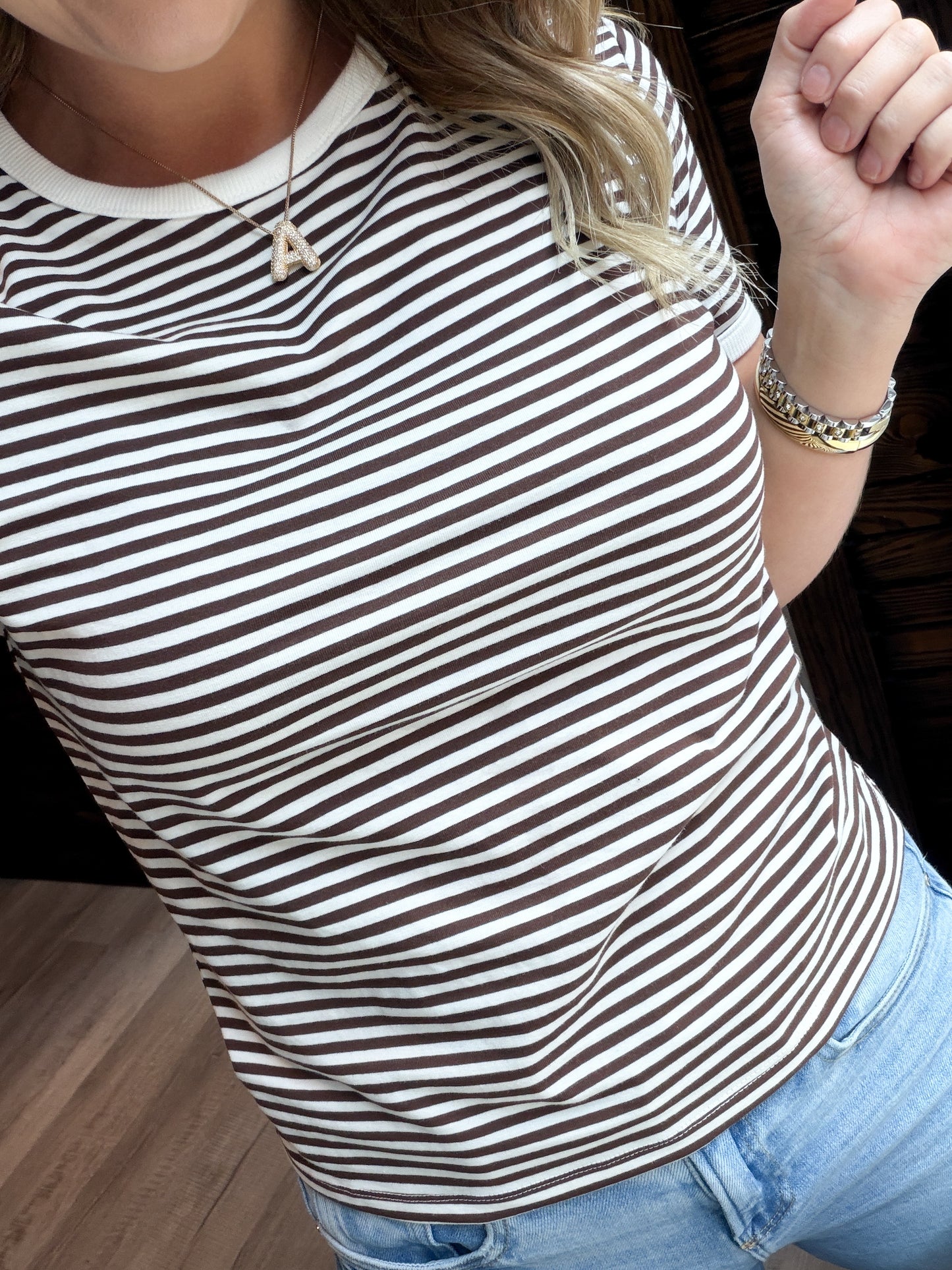 Chocolate Striped Basic Tee