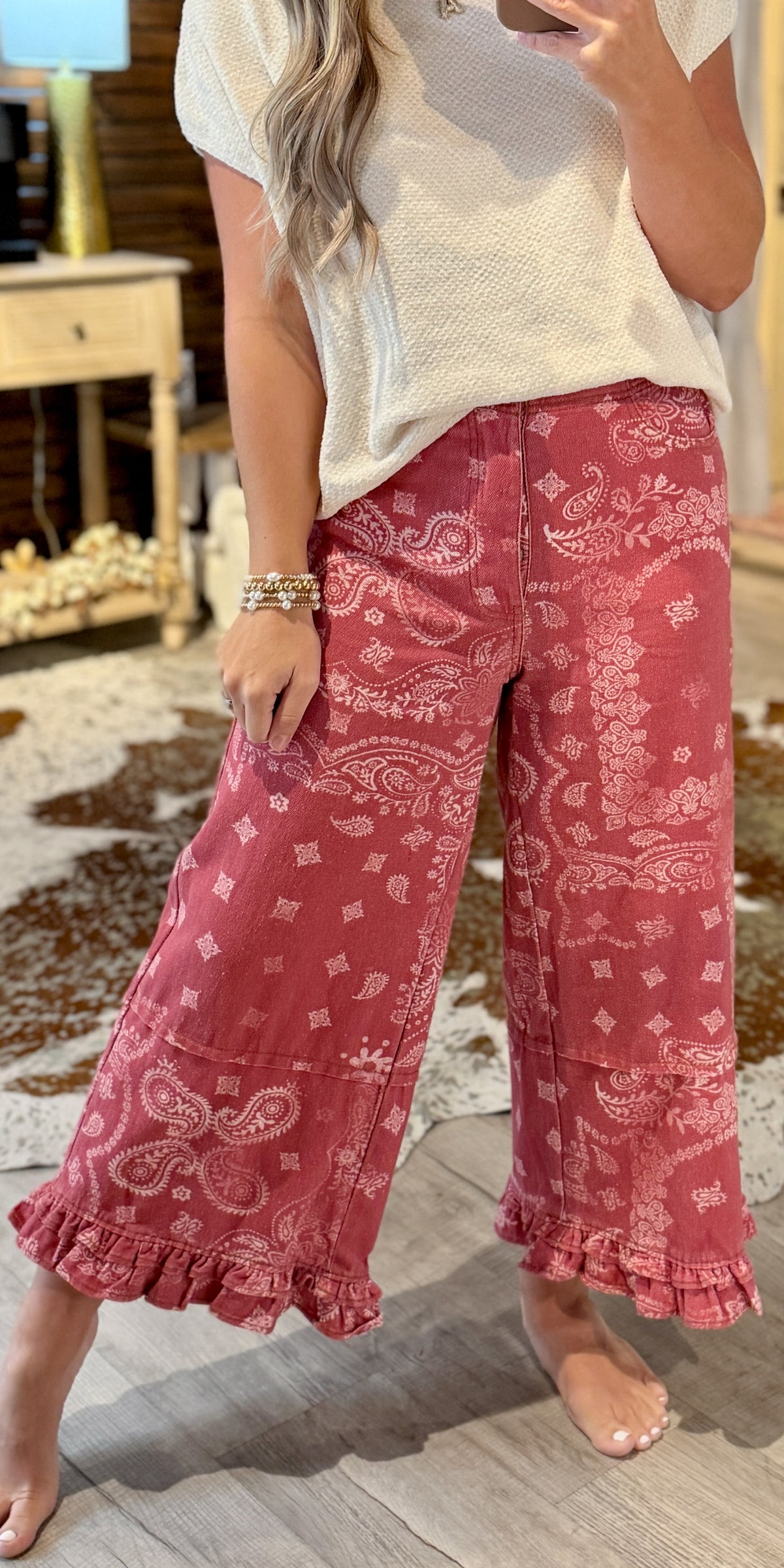 Dusty Rose Bandana Ruffle Pants