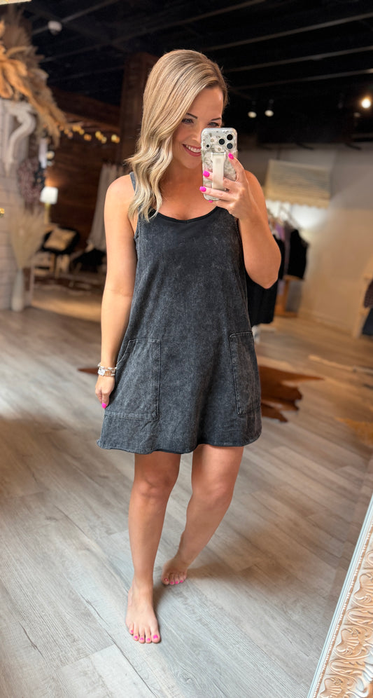Black Mineral Wash Dress