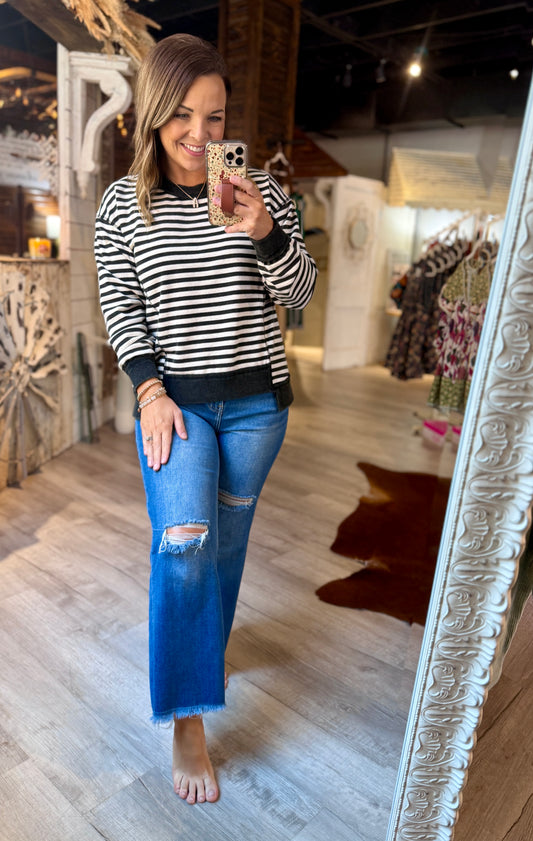 Black/Oatmeal Striped Top