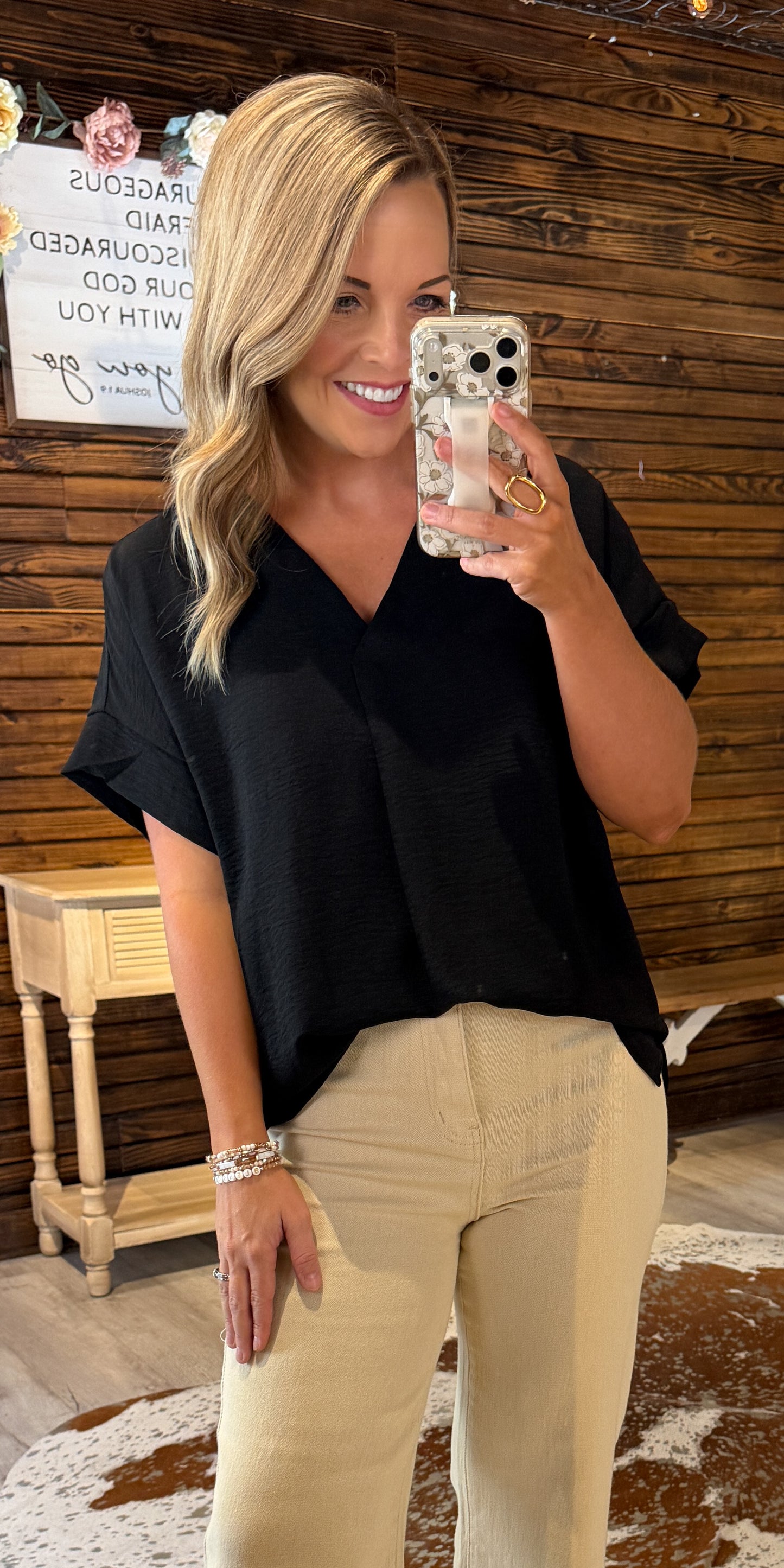 Black V-neck Dressy Top