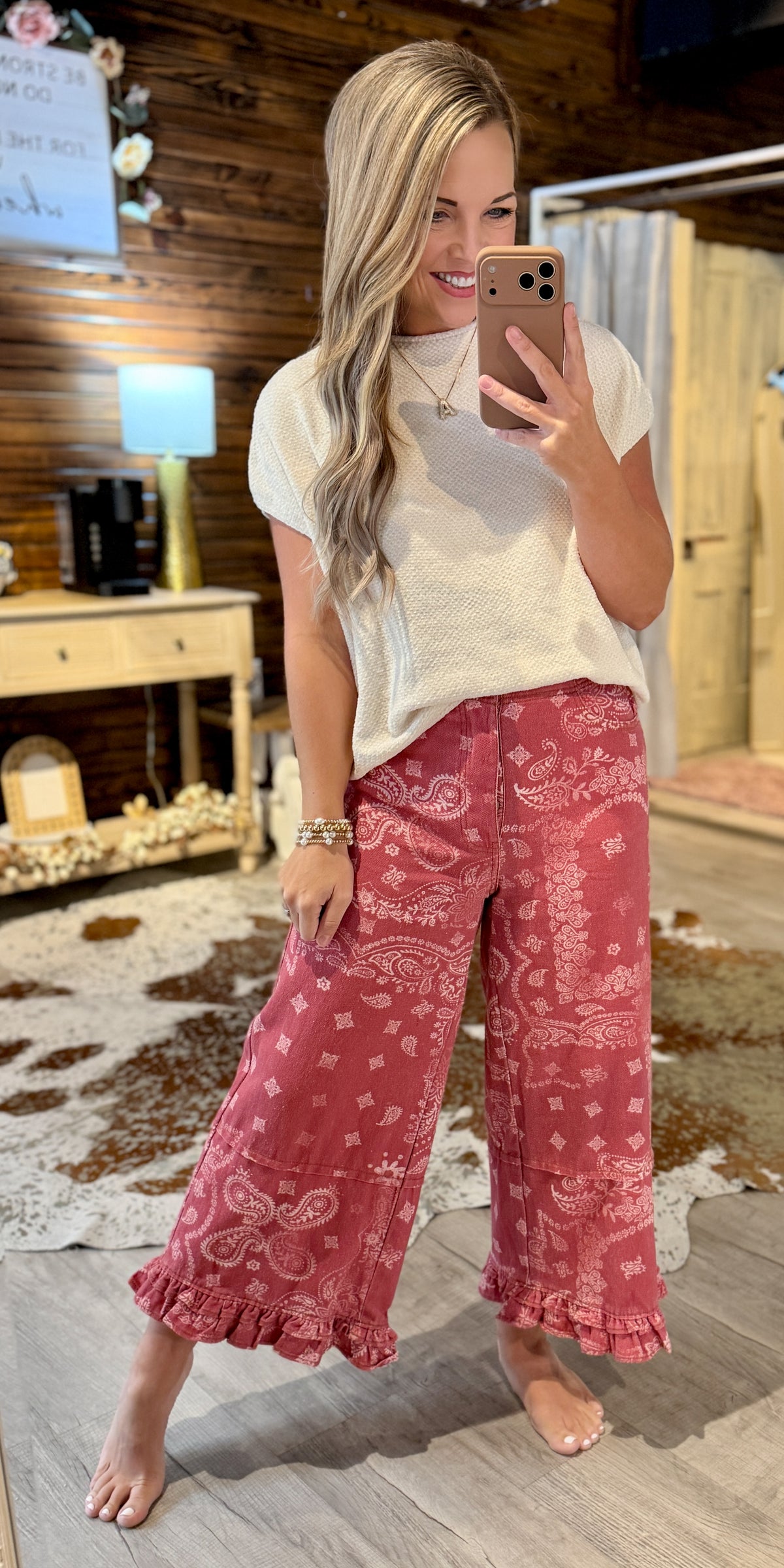 Dusty Rose Bandana Ruffle Pants
