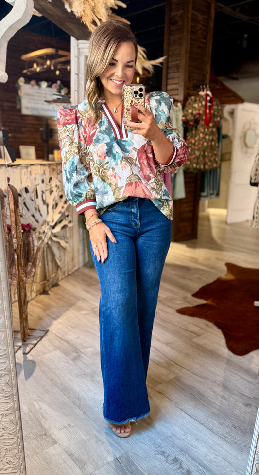 Chestnut Blue Floral Top