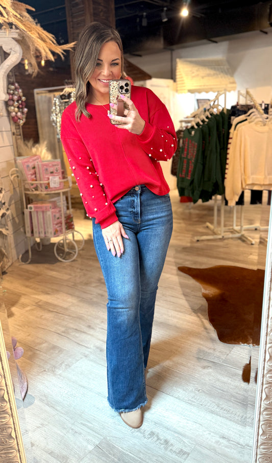 Red Pearl Sleeve Top
