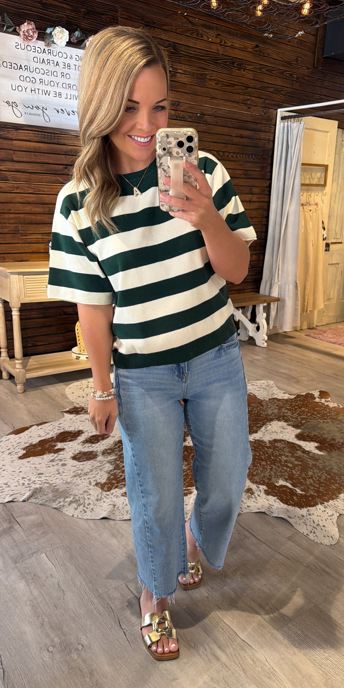 Hunter Green Striped Top