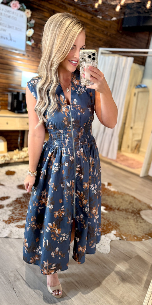Dusty Blue Floral Dress