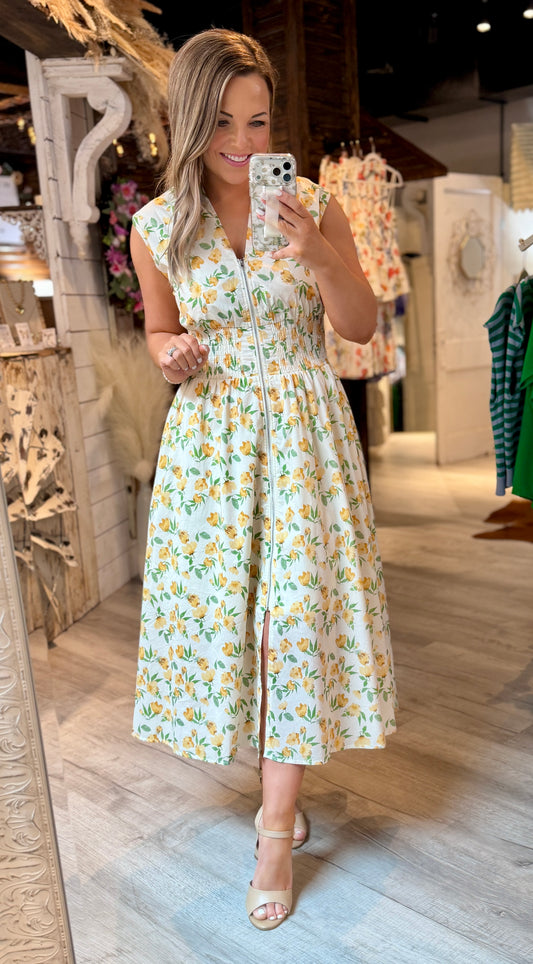 Yellow Floral Midi Dress
