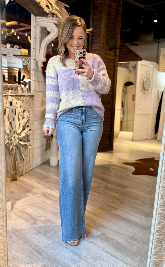 Lavender/Cream ColorBlock Sweater