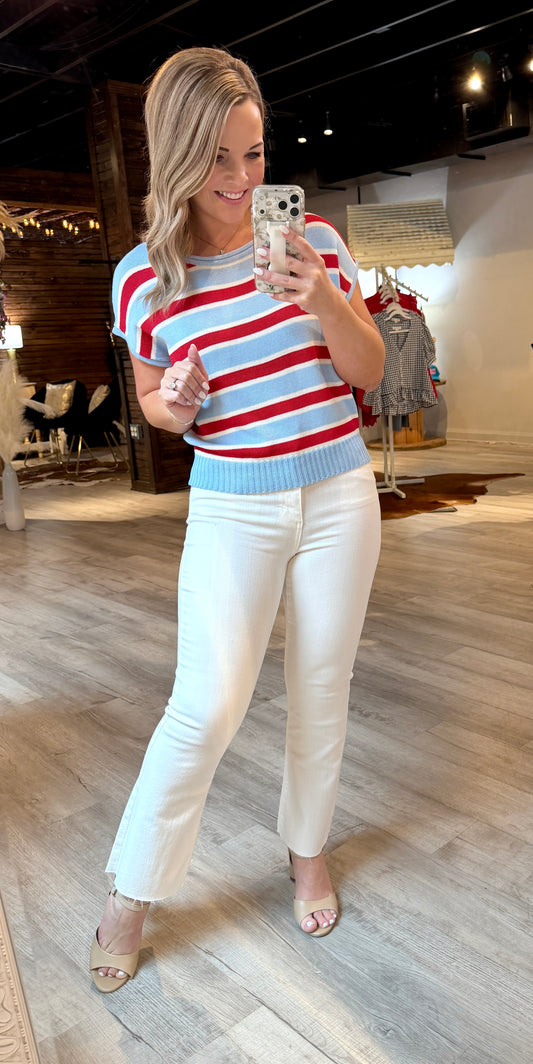 Red/White/Blue Knit Top