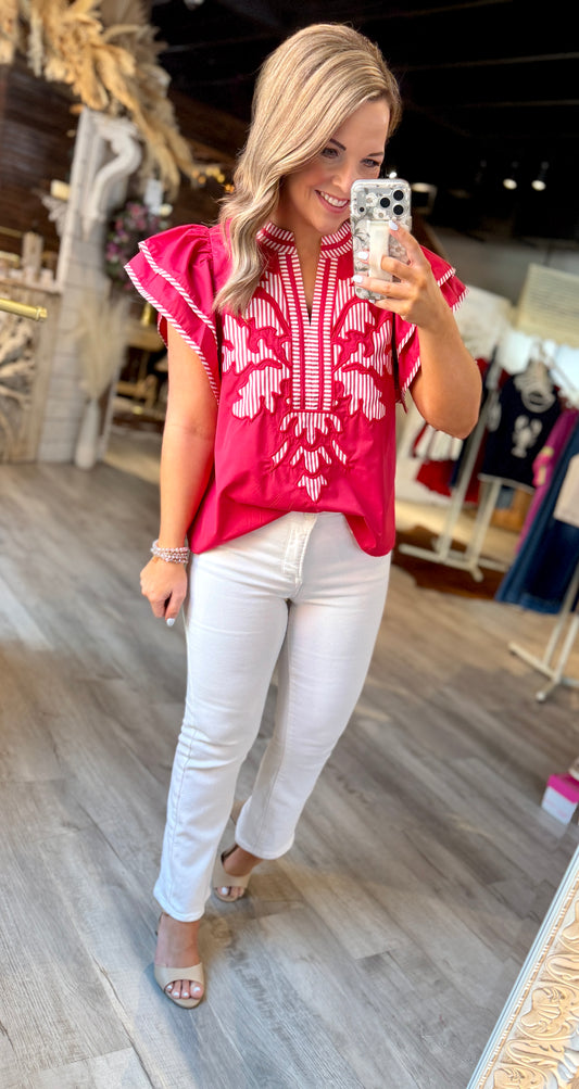 Berry Ruffle Sleeve Dressy Top