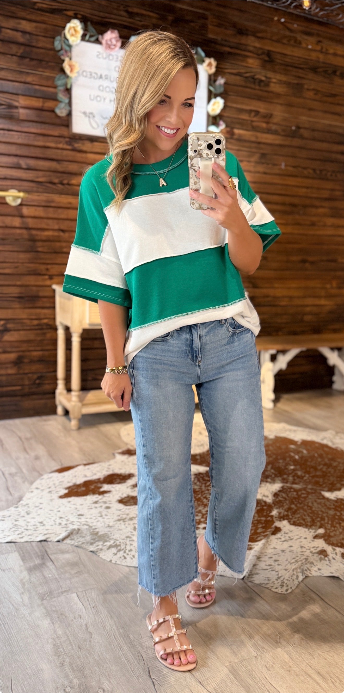 Kelly Green Striped Top