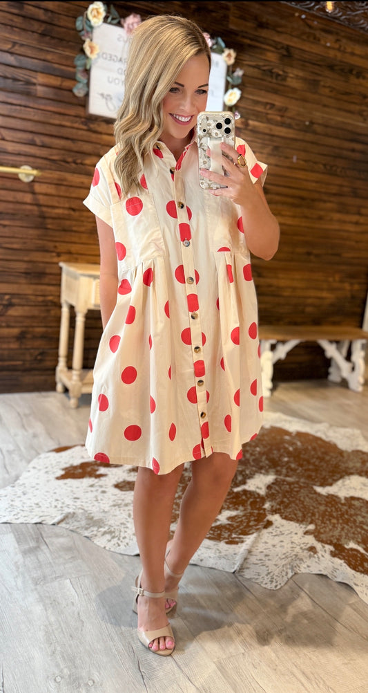 Cream/Red Polka Dot Dress