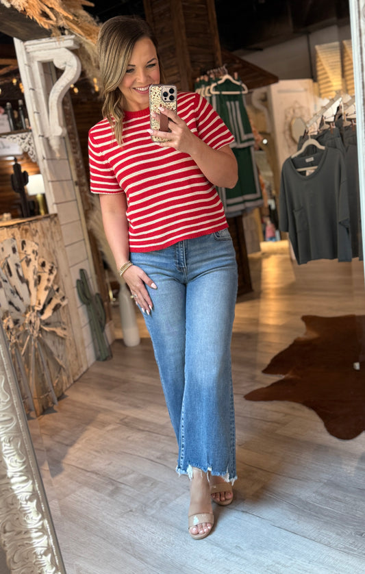 Red/Ivory Striped Top
