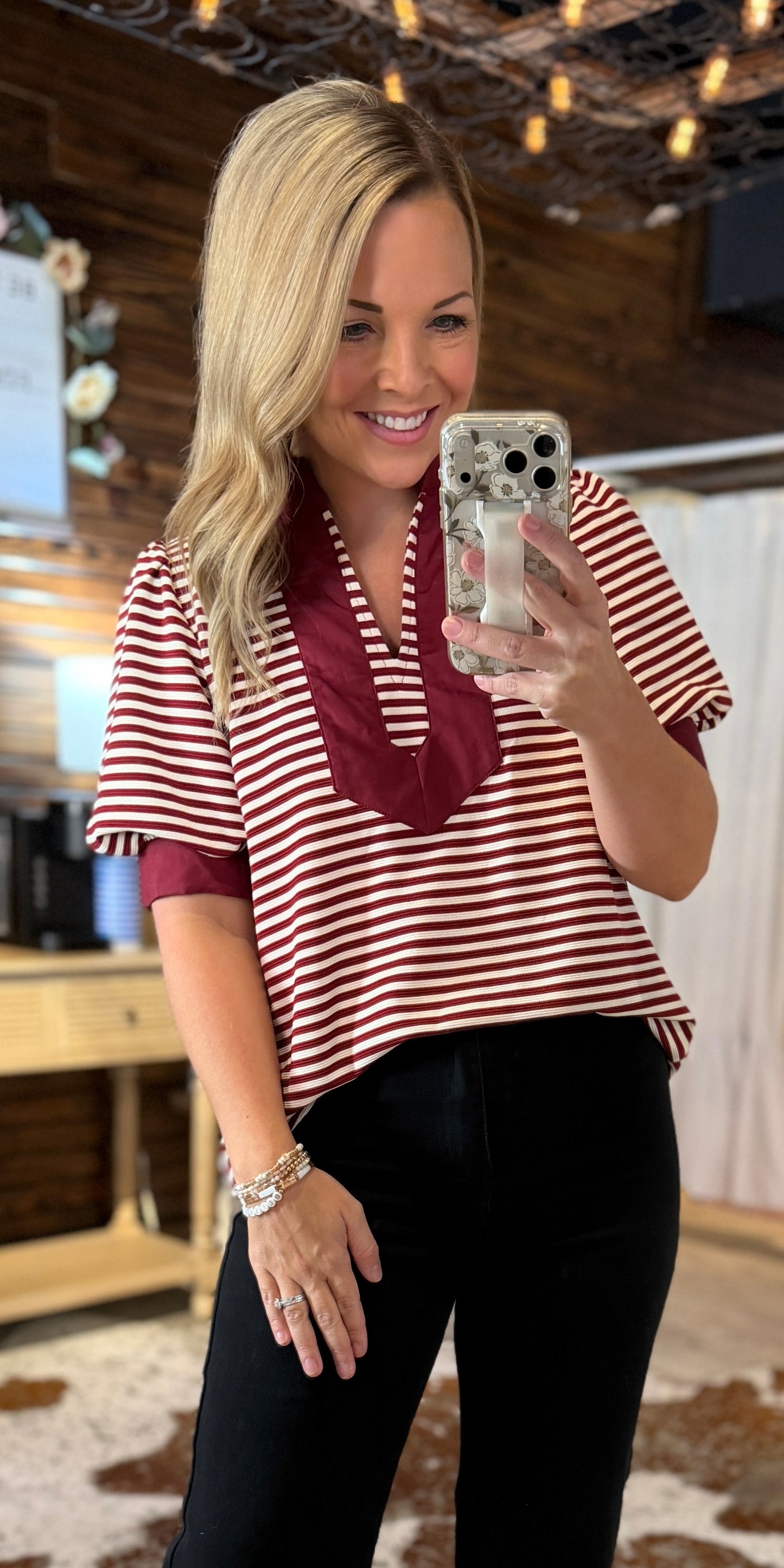Maroon Striped Dressy Top