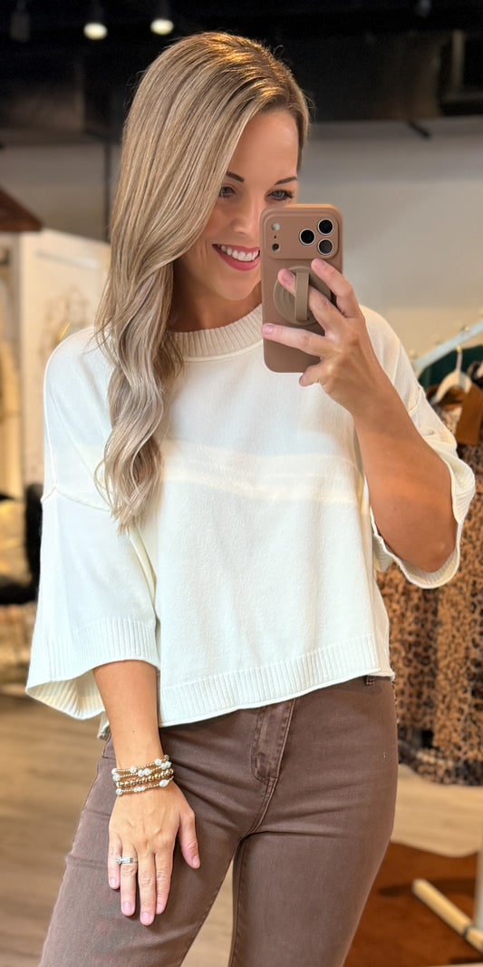 Cream Short Sleeve Sweater