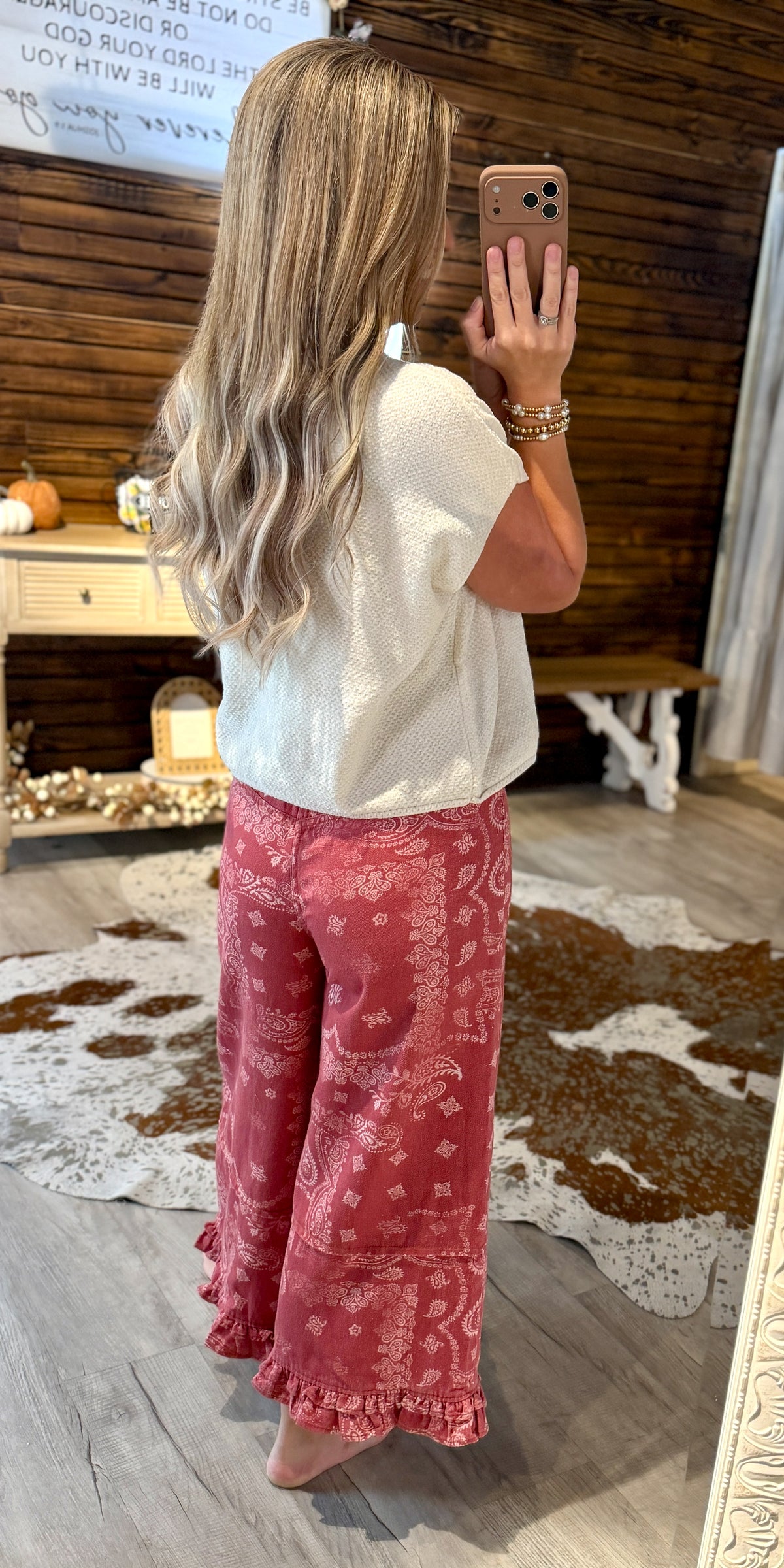 Dusty Rose Bandana Ruffle Pants