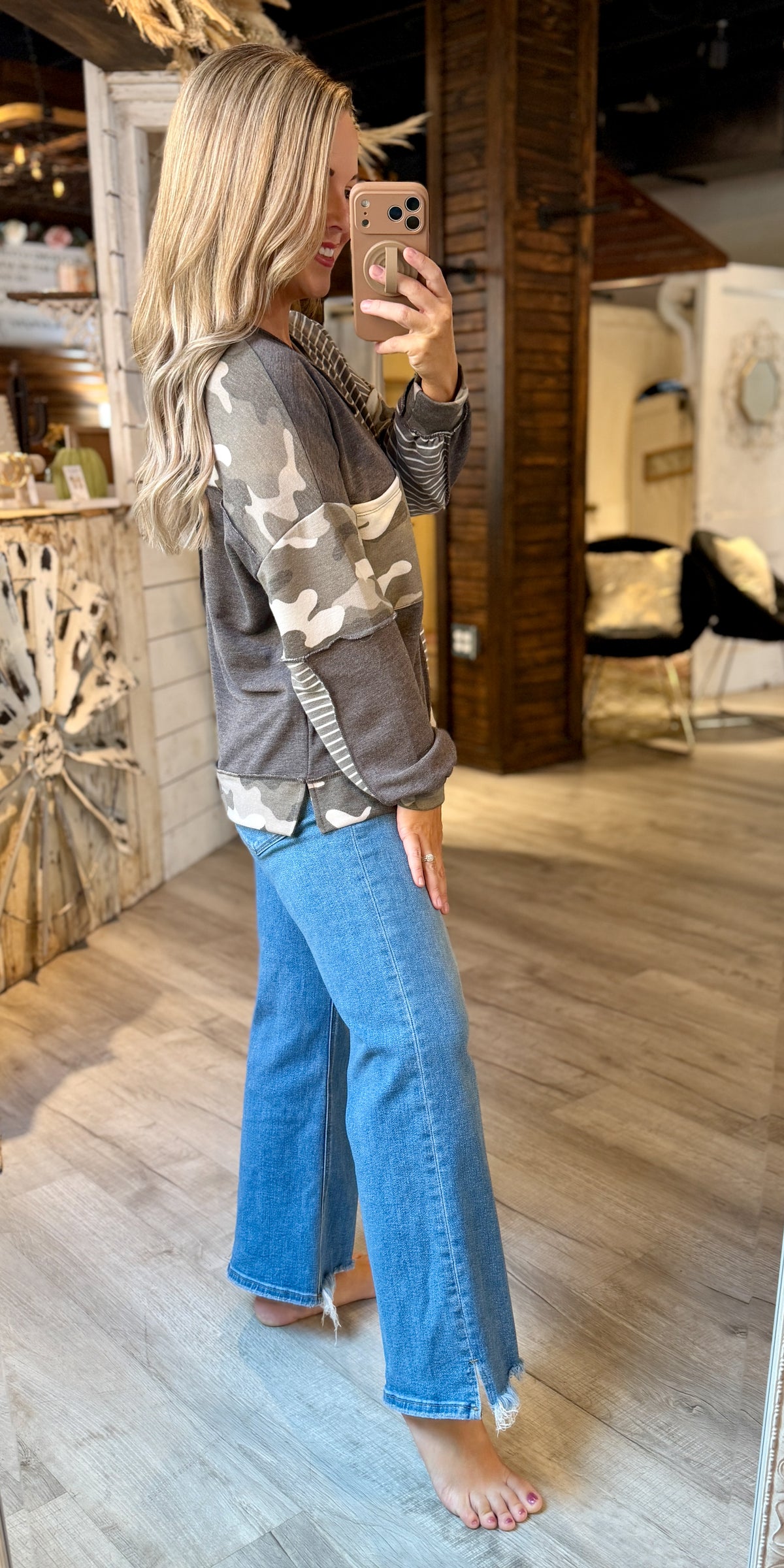Grey Striped Camo Pattern Top