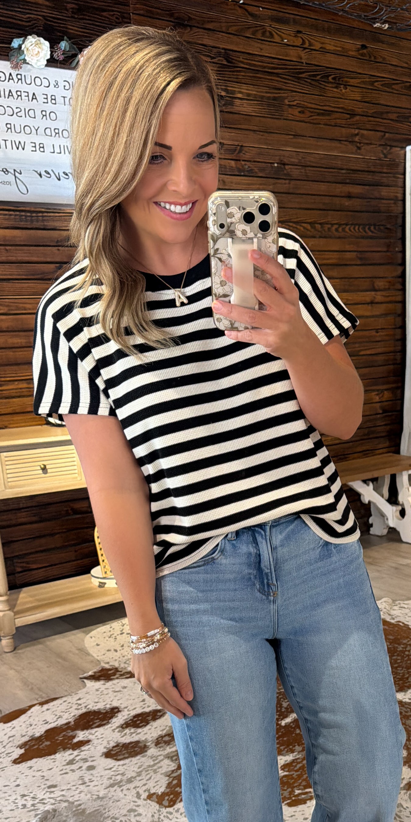 Black/Ivory Drop Sleeve Knit Top