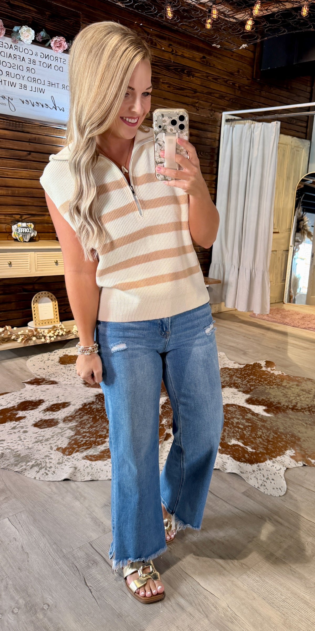 Taupe/Ivory Sleeveless Sweater Top