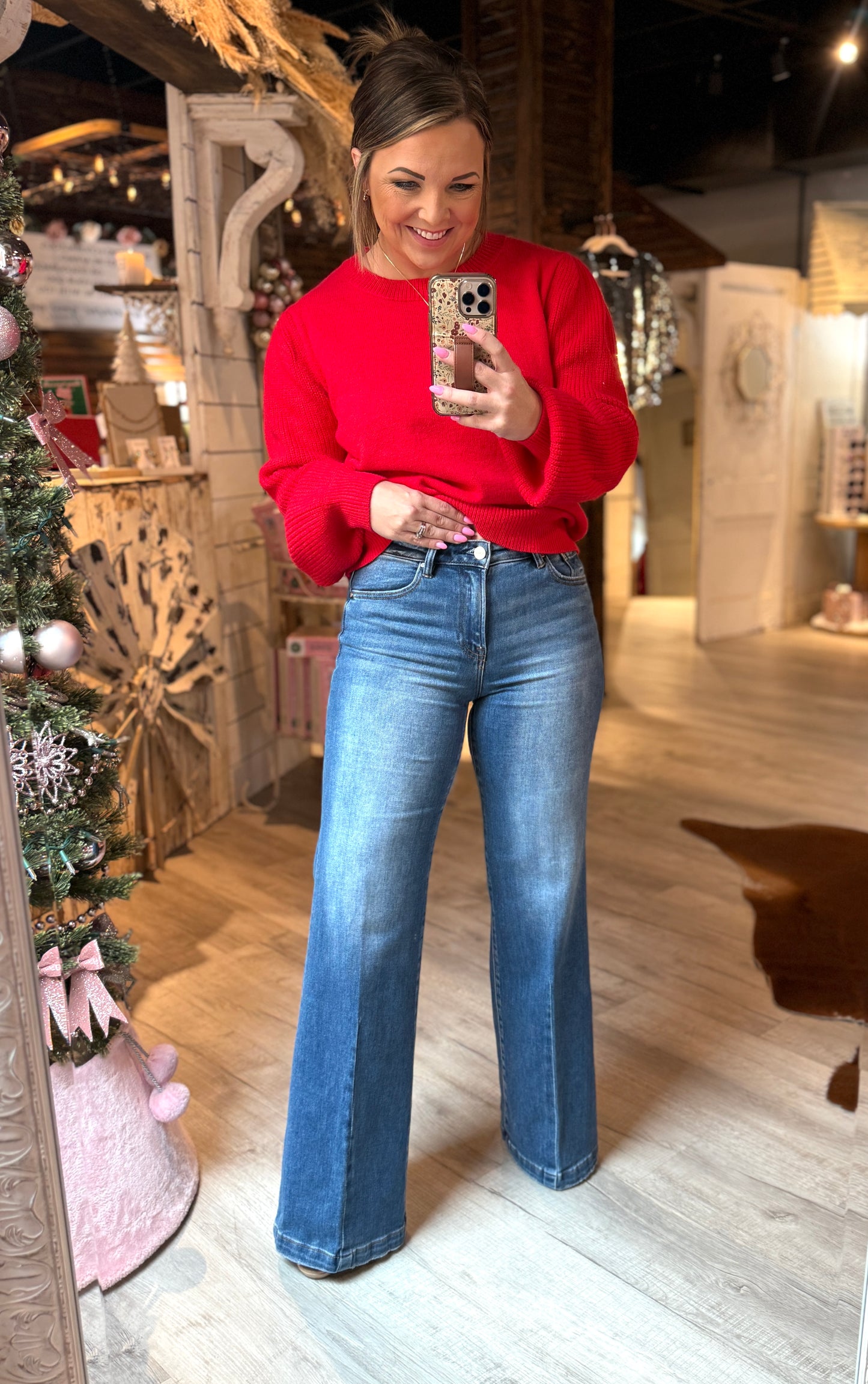 Risen Mid Rise Creased Denim