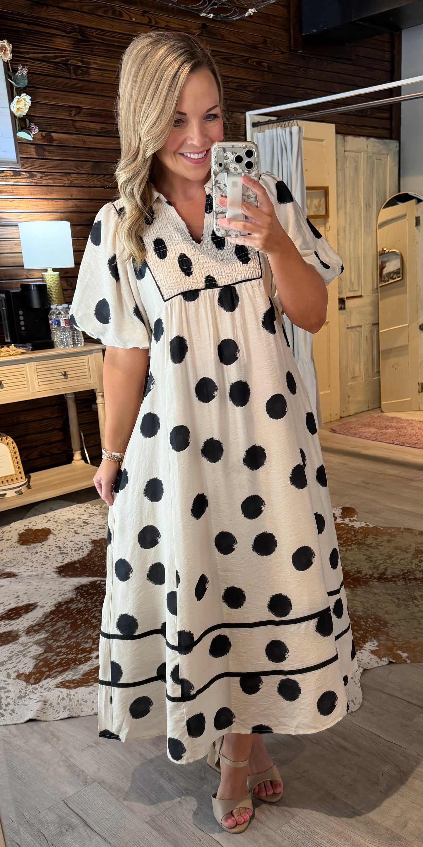 Cream/Black Polka Dot Dress